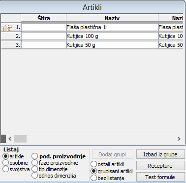 Grupa artikala - ubaci/izbaci